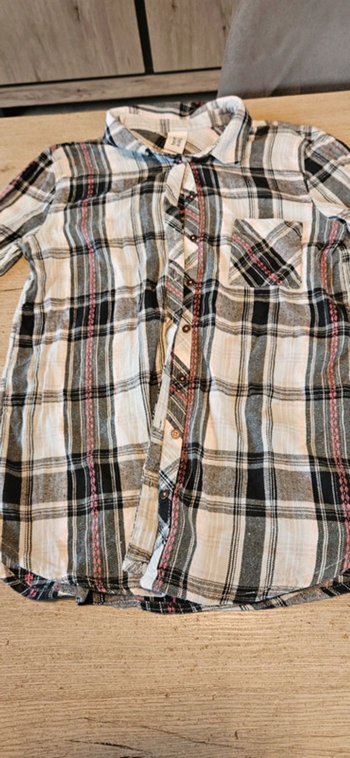 Chemise fille, à carreaux gris/noir/rose, C&A, taille158/164, nickel - photo numéro 4