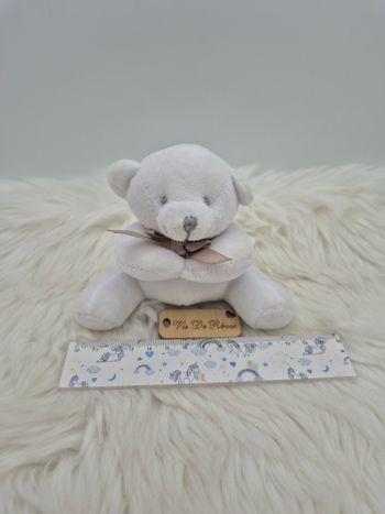 Petite peluche Doudou Ours blanc Noeud marron chauss’expo