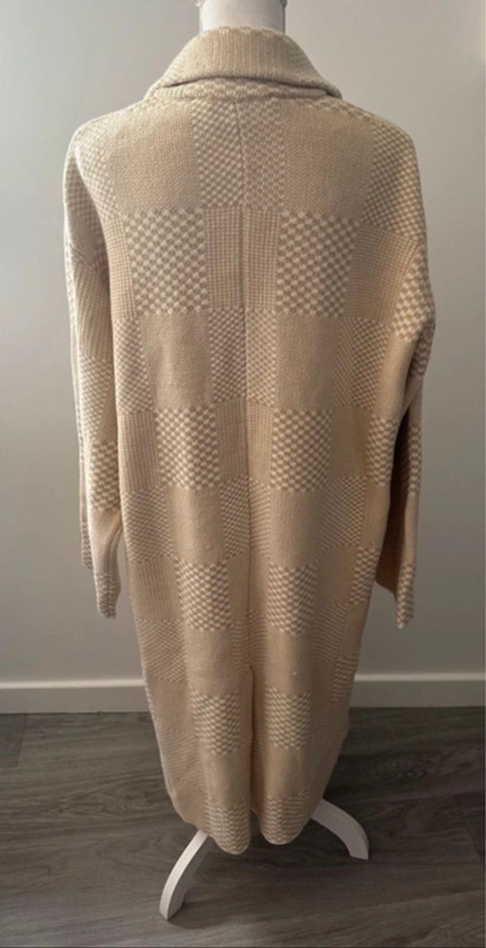 Manteau long oversize beige crème et blanc pied de poule Amisu T42 XL - photo numéro 5