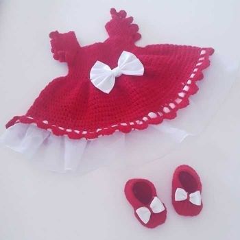 Vêtement bébé fille robe en laine crochet rouge noël dentelle