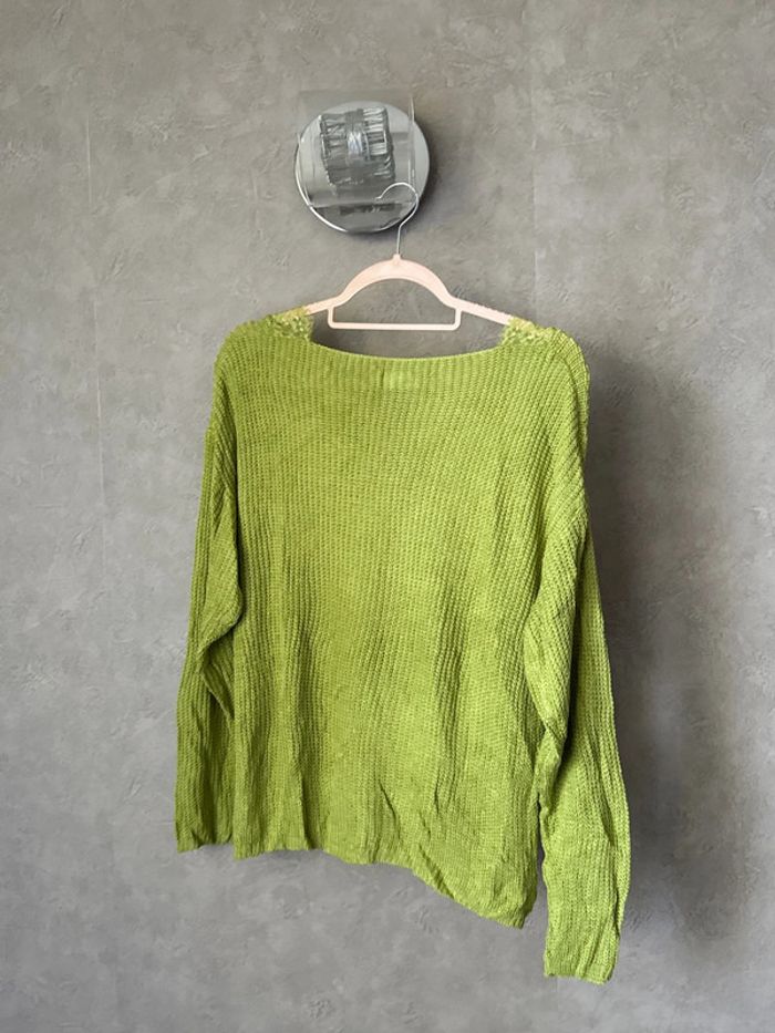 Pull vert col V à dentelle - photo numéro 8