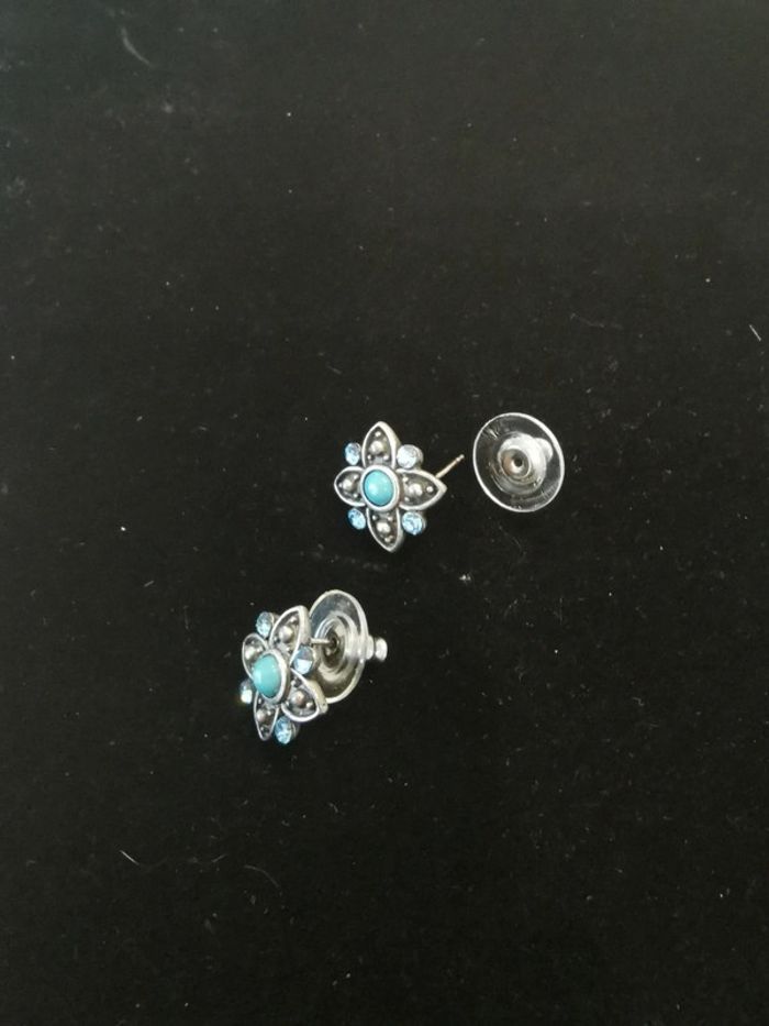 Boucles d'oreilles. Bleu. Argenté. - photo numéro 3