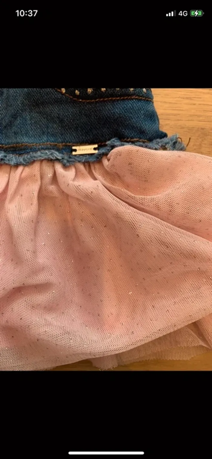 Robe en jean rose barbie tulle Mayoral taille 12 mois - photo numéro 2