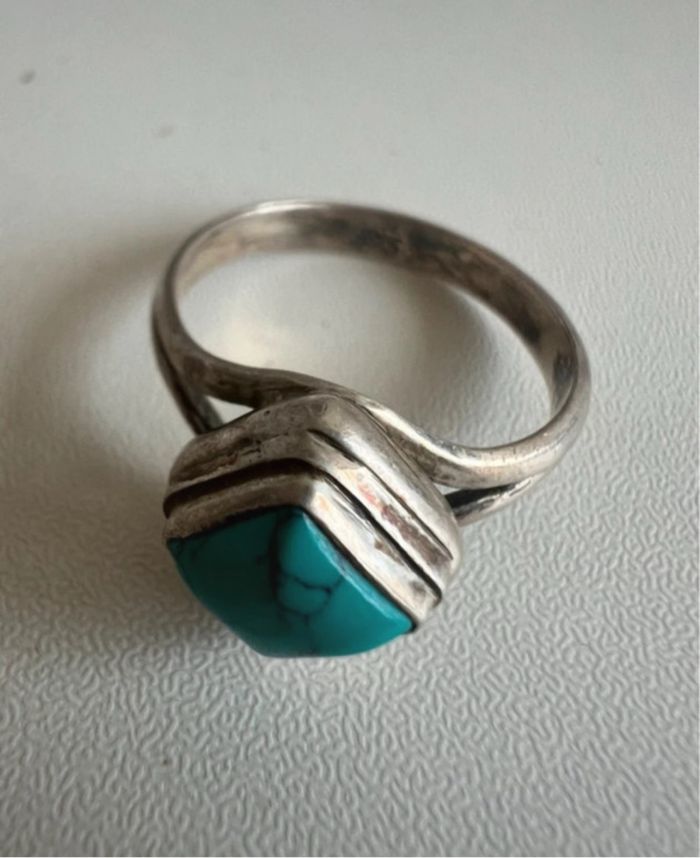 Bague en argent 925 femme a pierre bleu turquoise bijoux gris argenté accessoire de mode poinçonné - photo numéro 3