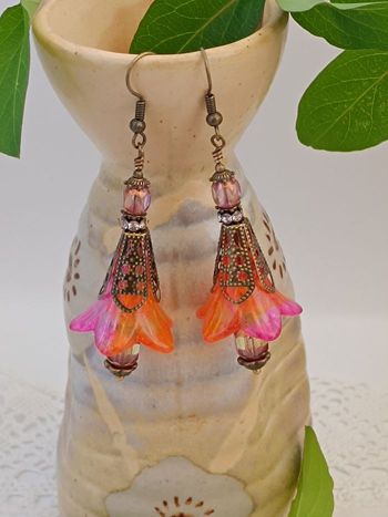 Boucles d’oreilles Fleurs fantasy Capucine, Bronze Antique, 5 cm