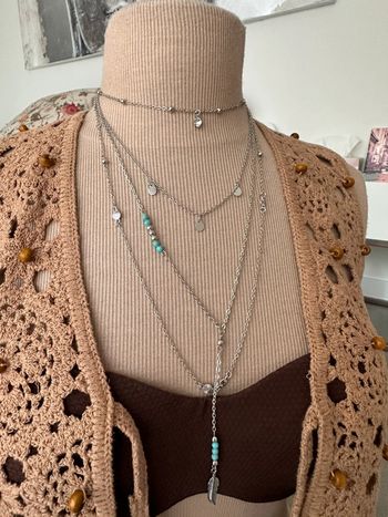 Collier sautoir à plusieurs rangs en laiton argent antiallergique