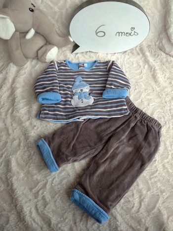 Ensemble velours ou pyjama 2 pièces Garçon 6 mois Bonhomme de neige