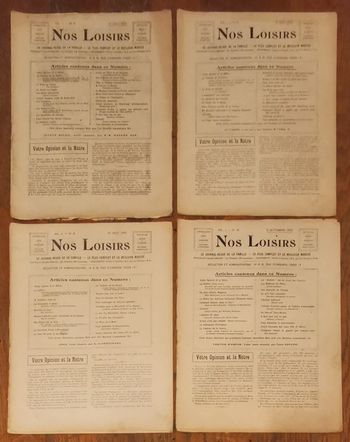 Lot de 4 anciens journaux Nos loisirs 1906 vintage