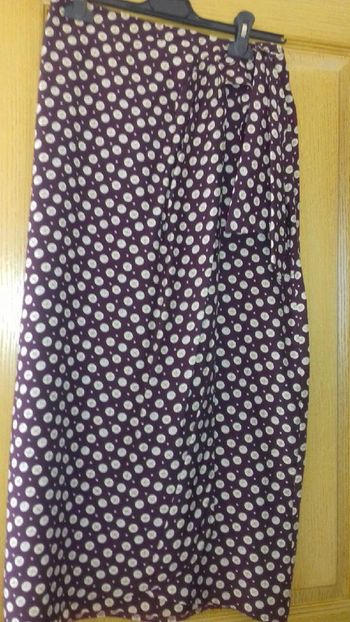 Jupe Vintage longue portefeuille bordeaux motifs beige taille 38