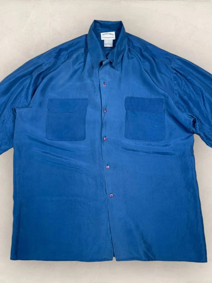 Chemise bleu 100% soie, Chemise vintage homme taille L (2720) - photo numéro 3