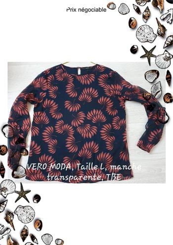 🌈 Blouse femme manche longue transparente "Vero Moda" Très bon état 🌈
