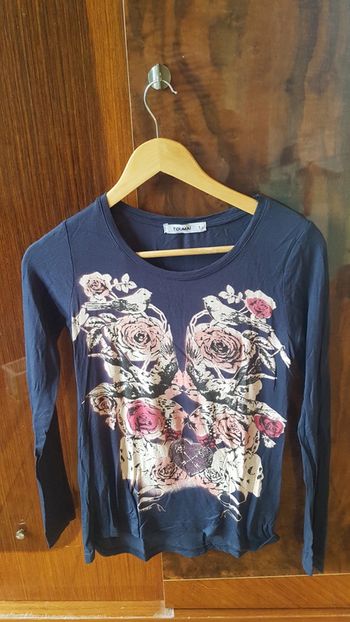 Tee shirt manche longue marine imprimé fleuris