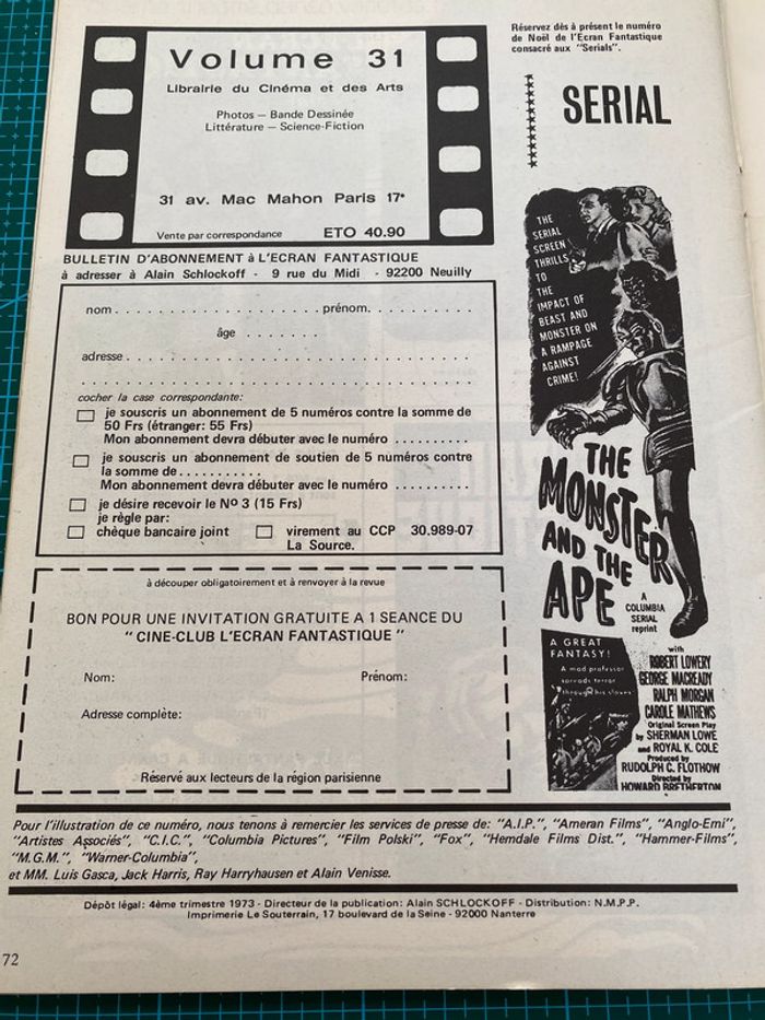 Magazine Vintage L'écran Fantastique n 4 - 1973 - cinéma collector 70s mad movies scifi - photo numéro 4