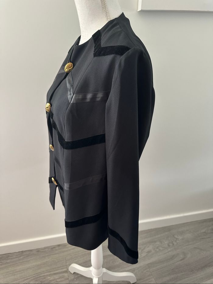 Blazer noir et doré en satin et velours Devernois Vintage T40 L - photo numéro 2