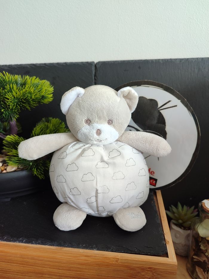 peluche Doudou ours boule Musti mustela blanc nuage argenté gris Crème PE0230