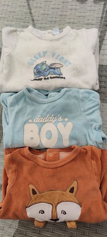 3 pyjamas velours  71 cm  9 mois