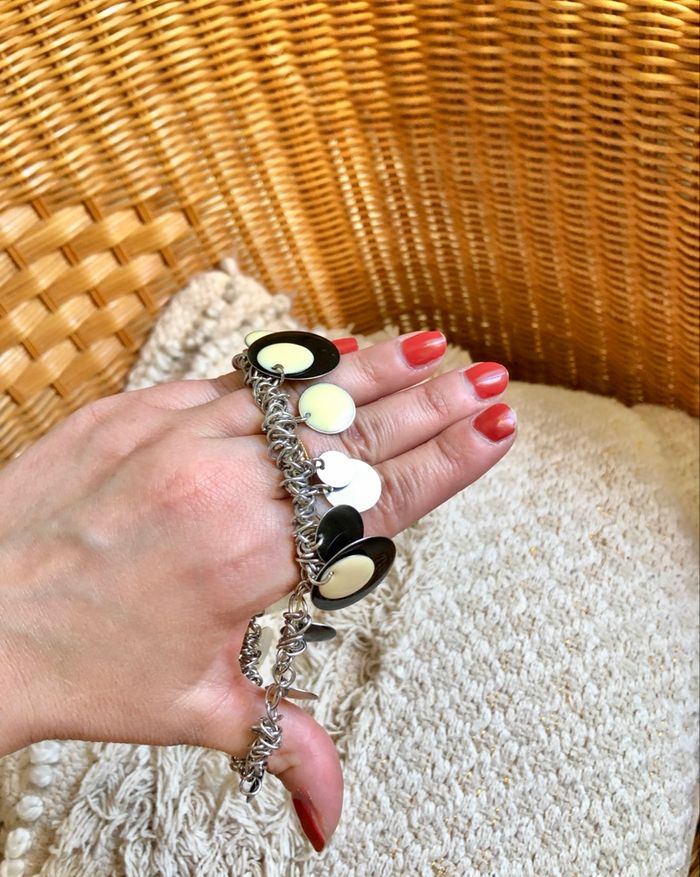 💜 Magnifique bracelet breloque noir & beige argenté 💜 - photo numéro 3