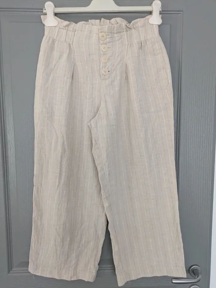 Pantalon pantacourt en lin ample coupe large Kiabi taille 38