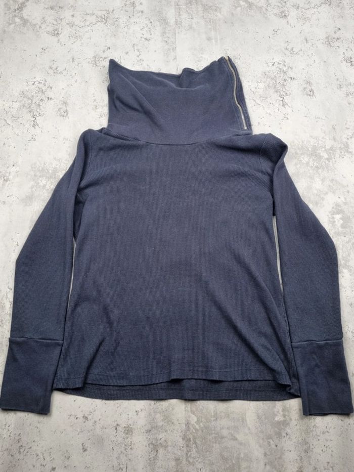 Sweat col zippé Tommy Hilfiger bleu marine – Taille L Femme (mesures en photos) - photo numéro 3