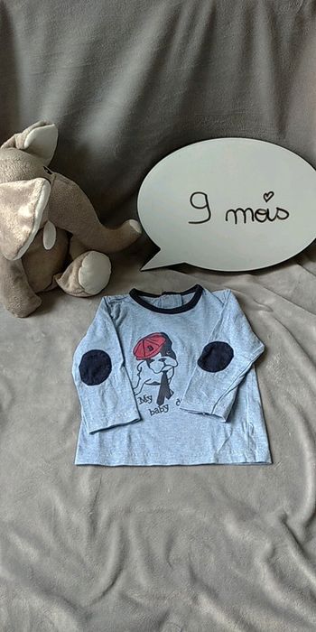 Tee shirt manches longues Garçon 9 mois chien bouledogue 100% coton Bébé rêve "My Baby dog"
