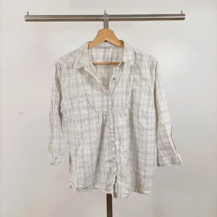 Pyjama 2 pièces Miss Helen à carreaux beige 100 % coton – taille 42-44, coupe loose A1062 - photo numéro 2