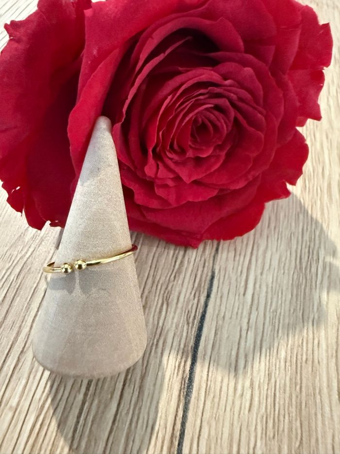 Bague dorée ajustable avec petit cœur rose en strass en acier inoxydable - photo numéro 2