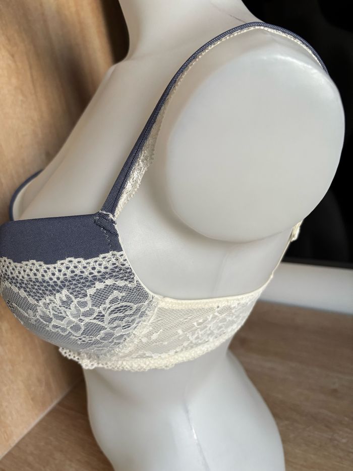 Soutien gorge etam dentelle bleu blanc 90C - photo numéro 3