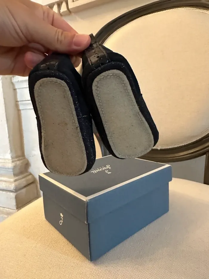 NEUF Jacadi chaussures chaussons cuir bleu marine pailletées bébé fille 19 Basila - photo numéro 8