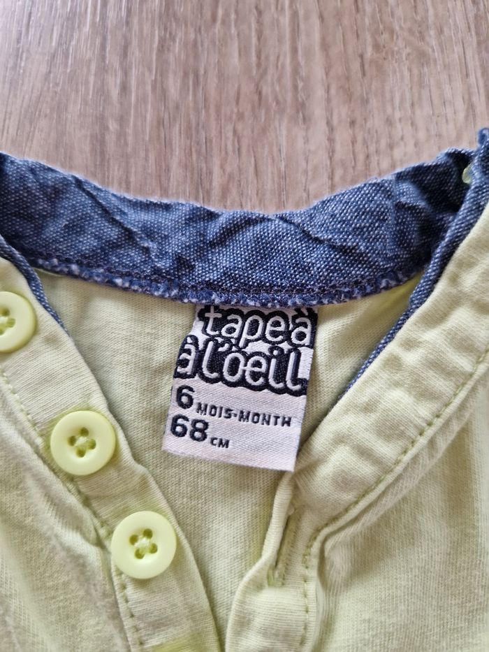 Joli T-shirt/Polo Bébé Garçon 6 Mois - Tape à l'Œil - Vert Pâle/Citronné - photo numéro 2