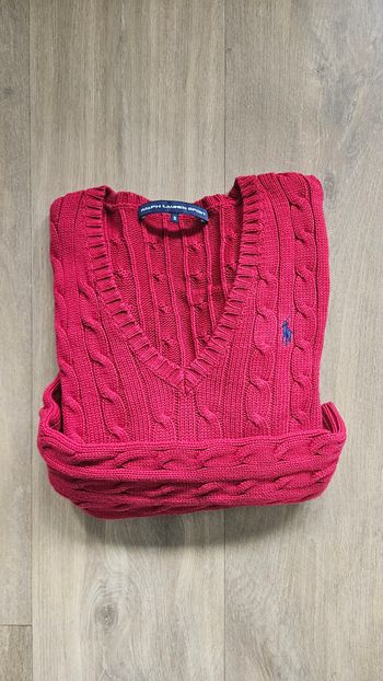 Pull rouge maille, logo bleu, taille S, Polo Ralph Lauren
