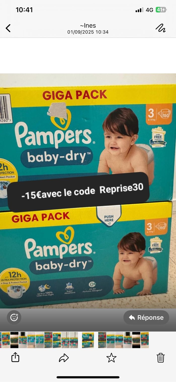 2 cartons de couches Pampers taille 3