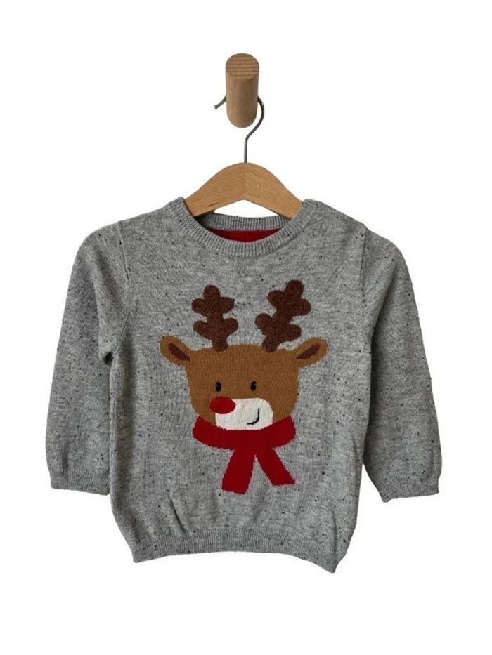Pull pull fin de Noël gris chiné, motif renne - H&M 80cm (9-12m)