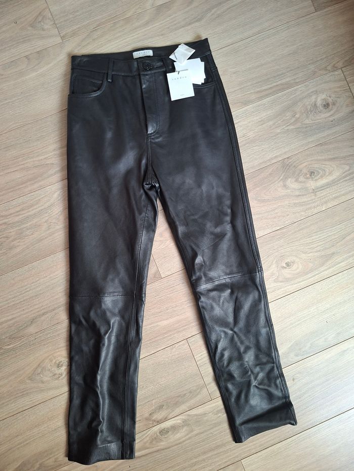 Pantalon cuir Agneau SANDRO noir neuf 36 plus 34