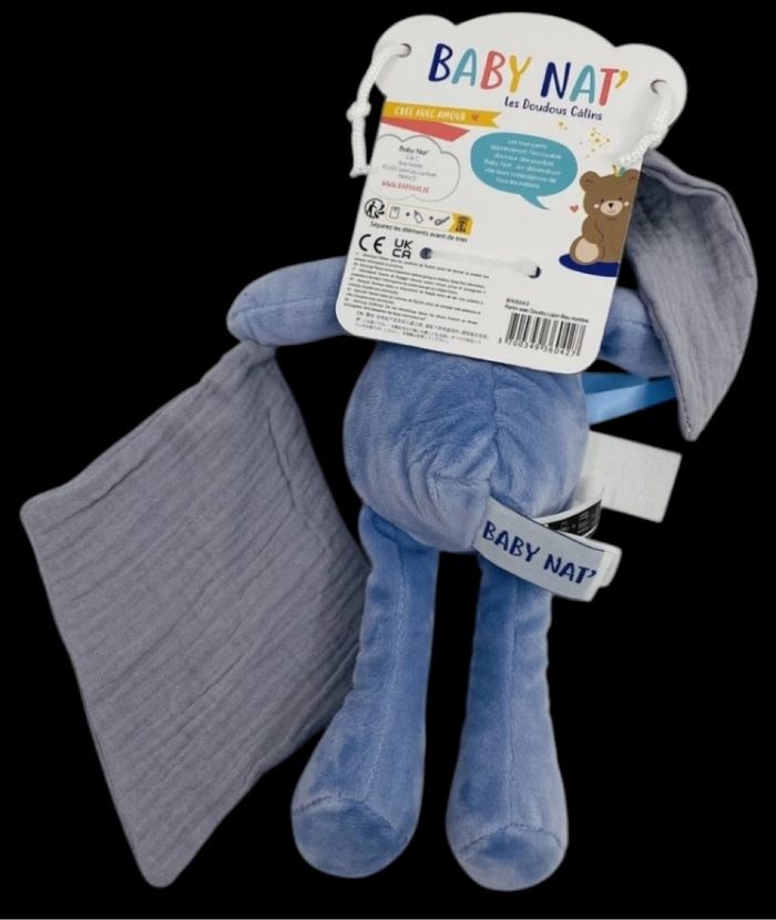 ❤️B3897 Doudou Pantin Mouchoir Lapin Bleu Mystère Mystere BABY NAT Babynat - photo numéro 2