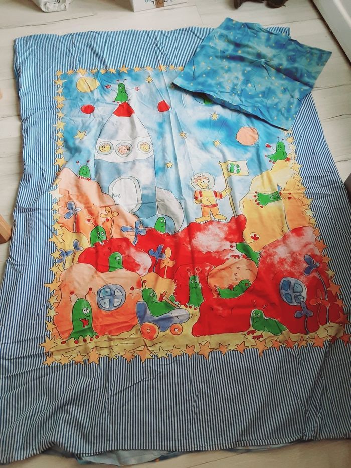 Linge de lit enfant une 1 personne parure de drap Housse de couette et Taie oreiller Espace fusée