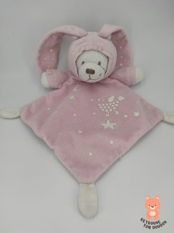 Doudou Ours Lapin Blanc et Rose Luminescent Nicotoy