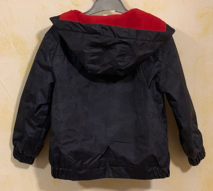 Veste blouson imperméable bleu foncé 3ans avec capuche, doublé polaire - photo numéro 3