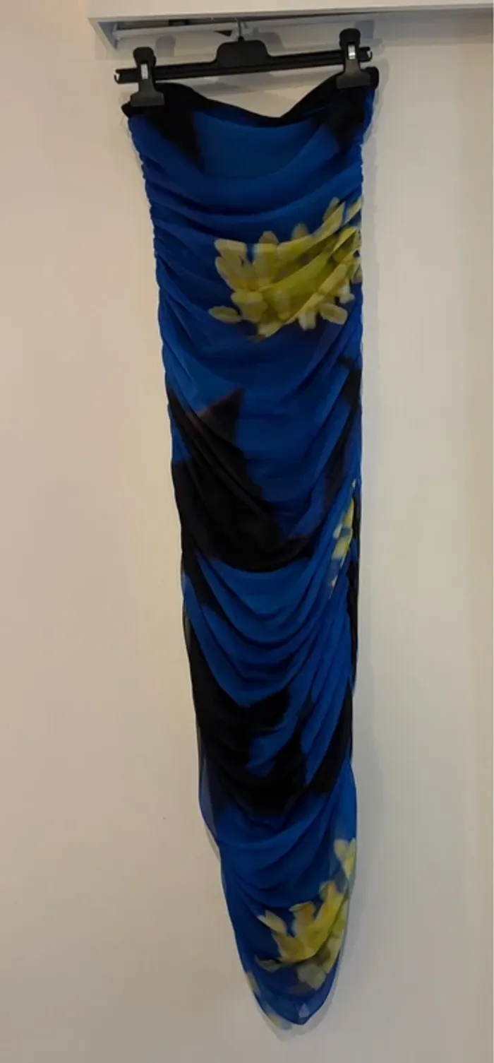 Robe bustier drapée Zara bleue imprimé floral – Taille S - Neuve - photo numéro 2