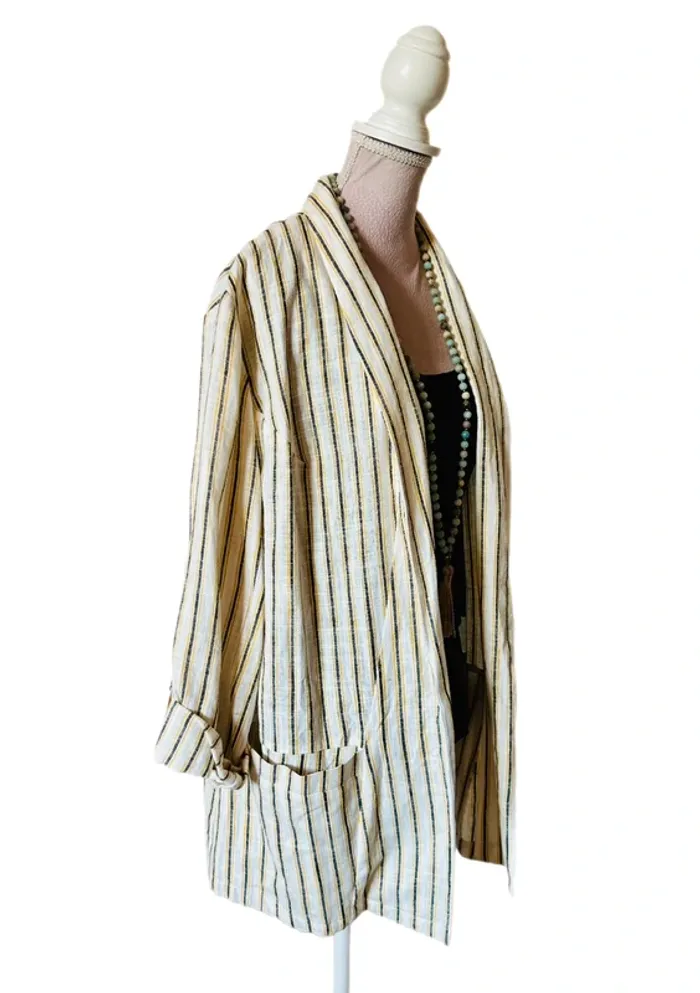 🍃Veste en lin neuve T.42 à rayures fines Grain de Malice casual chic linen striped open blazer🍃 - photo numéro 5