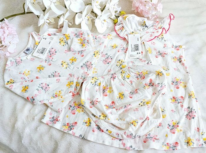 Ensemble Liberty Robe Gilet Bloomer 100% coton Petit Bateau Taille 18 mois