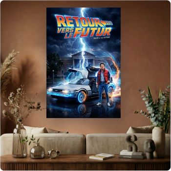Affiche film “Retour vers le Futur” poster cinéma DeLorean science-fiction déco murale A3 Sans cadre