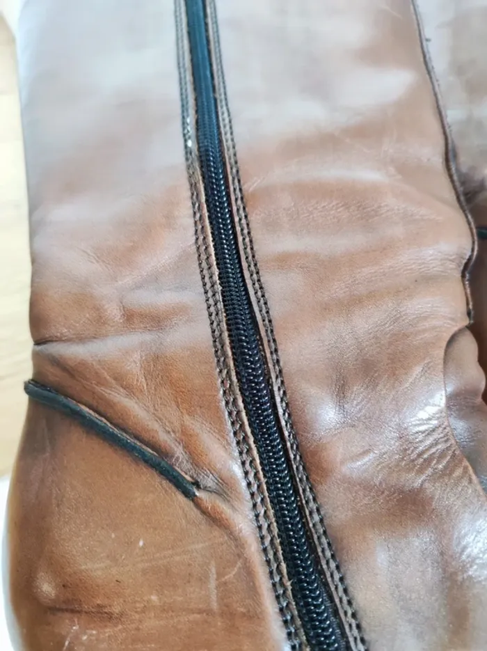 Bottes en cuir véritable - marron - très bon état - 38,5 - photo numéro 7