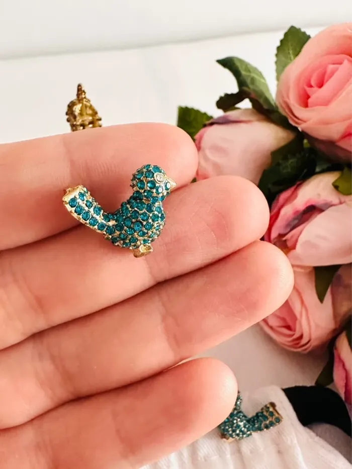 🐦Boucles d’oreilles oiseaux turquoise Betsey Johnson – Cristaux scintillants - photo numéro 6
