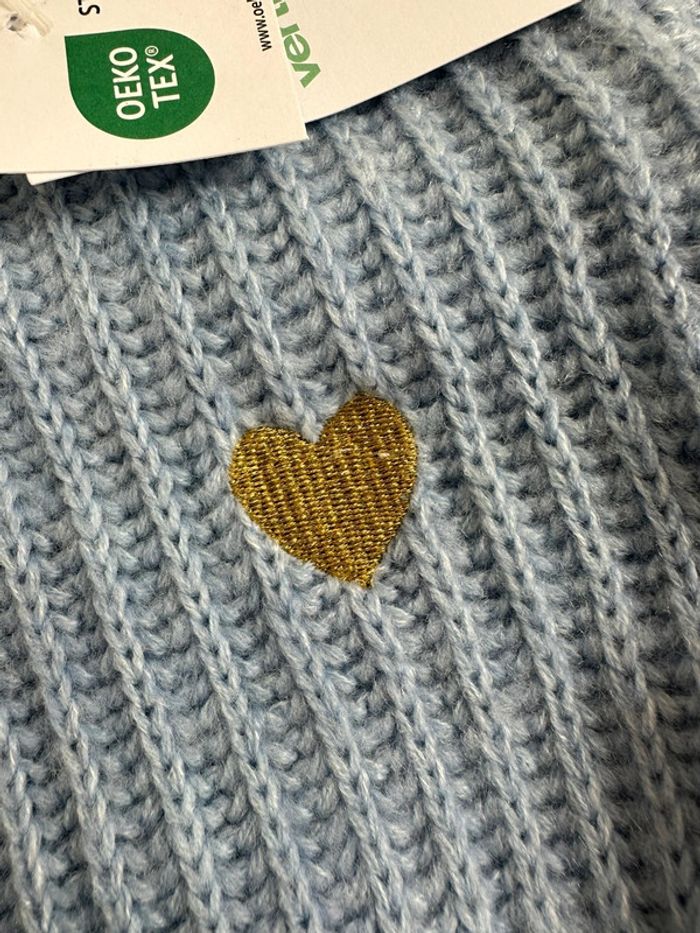 Pull bleu ciel et cœur doré Vertbaudet taille 9 mois - photo numéro 2