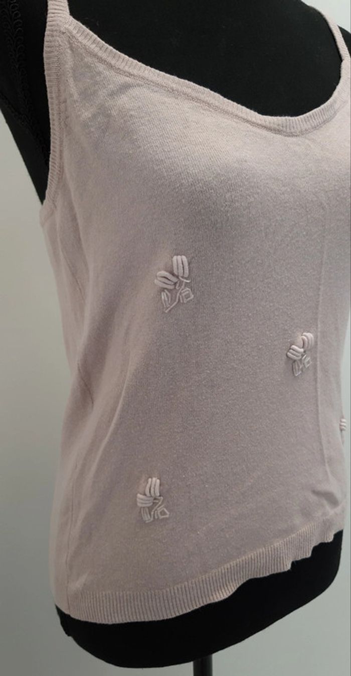 Très joli top rose poudré en ramie et coton avec motifs brodés - photo numéro 3