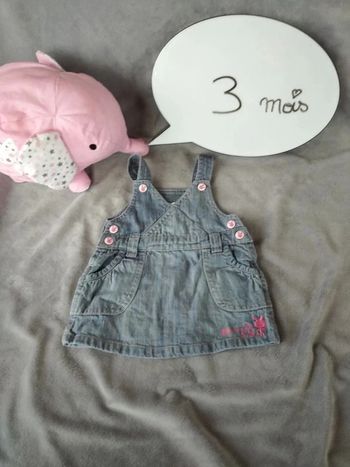 Robe salopette jeans Fille 3 mois 100% coton Lapin doudou TEX Carrefour