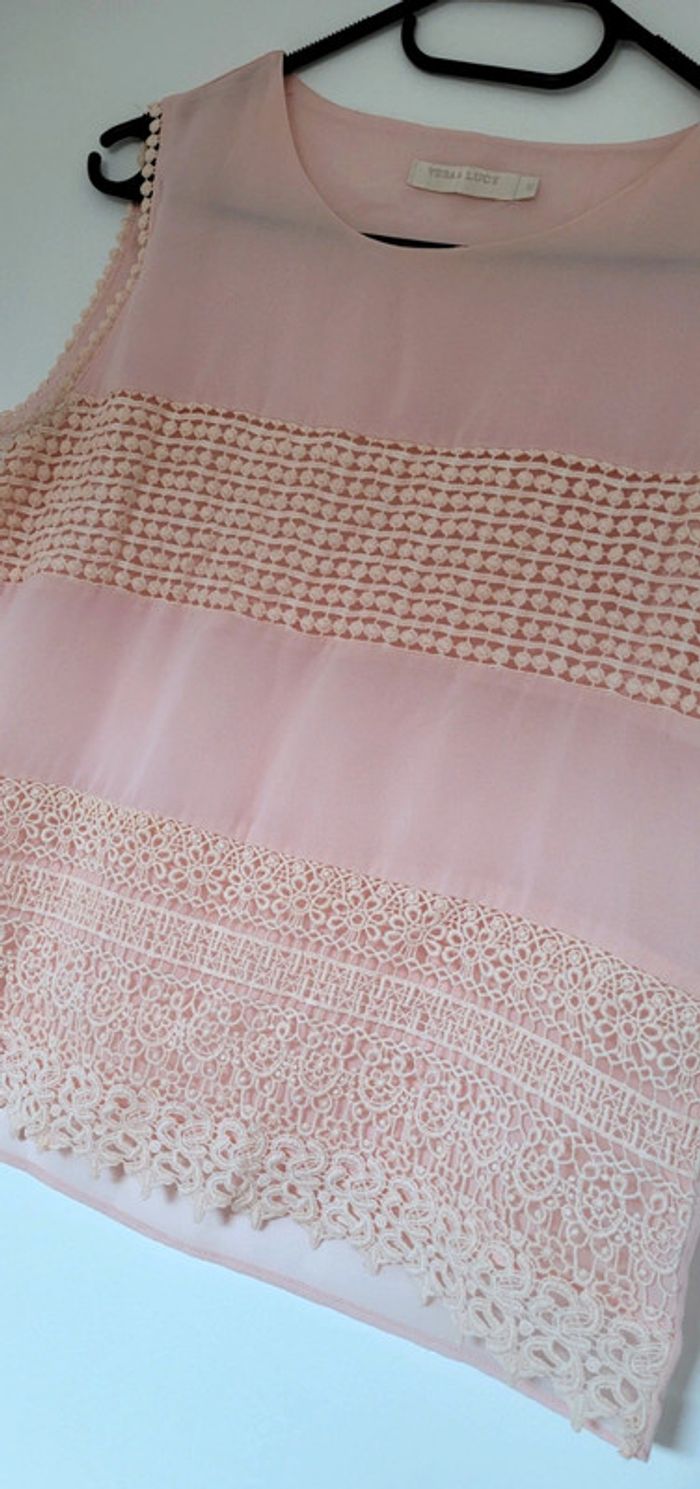 Joli Haut Débardeur rose saumon dentelé Vera & Lucy Taille S - photo numéro 3