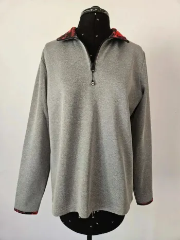 Sweat polaire Workstone femme gris chiné col zippé - Taille M/38 - Détails carreaux