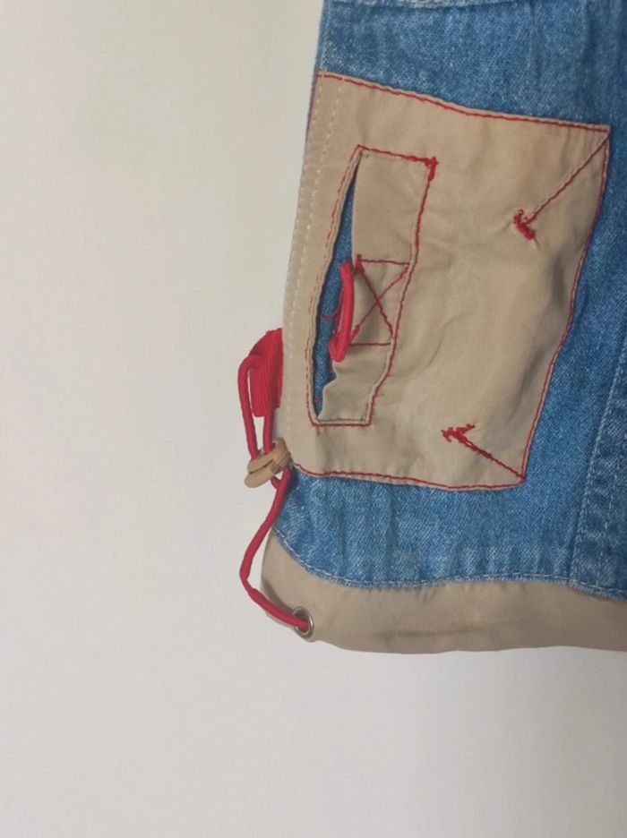 Ensemble salopette short jean bleu beige rouge + casquette pompier / Tom & Kiddy - 12 mois - photo numéro 4