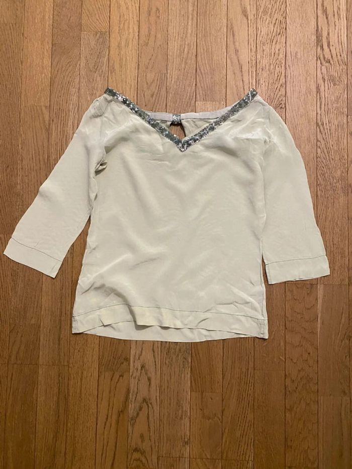 Top en soie vert amande Tara Jarmon taille 38 - photo numéro 6